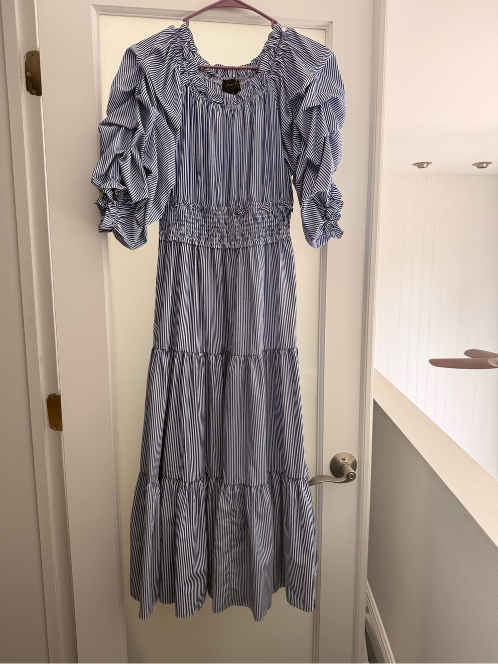 Blue Stripe Smocked Waist Maxi Dress